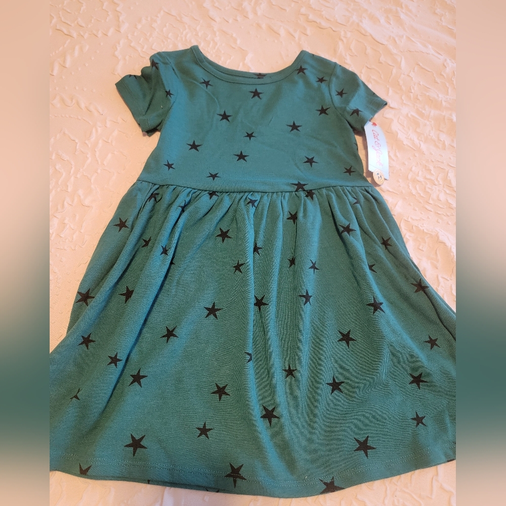 NWT Cat & Jack Green Star Patterned Kids Dress